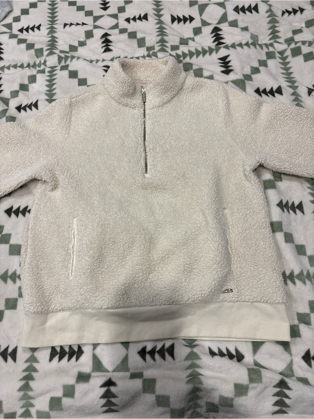 Calvin Klein Cream Sherpa Quarter-Zip Pullover Sweater